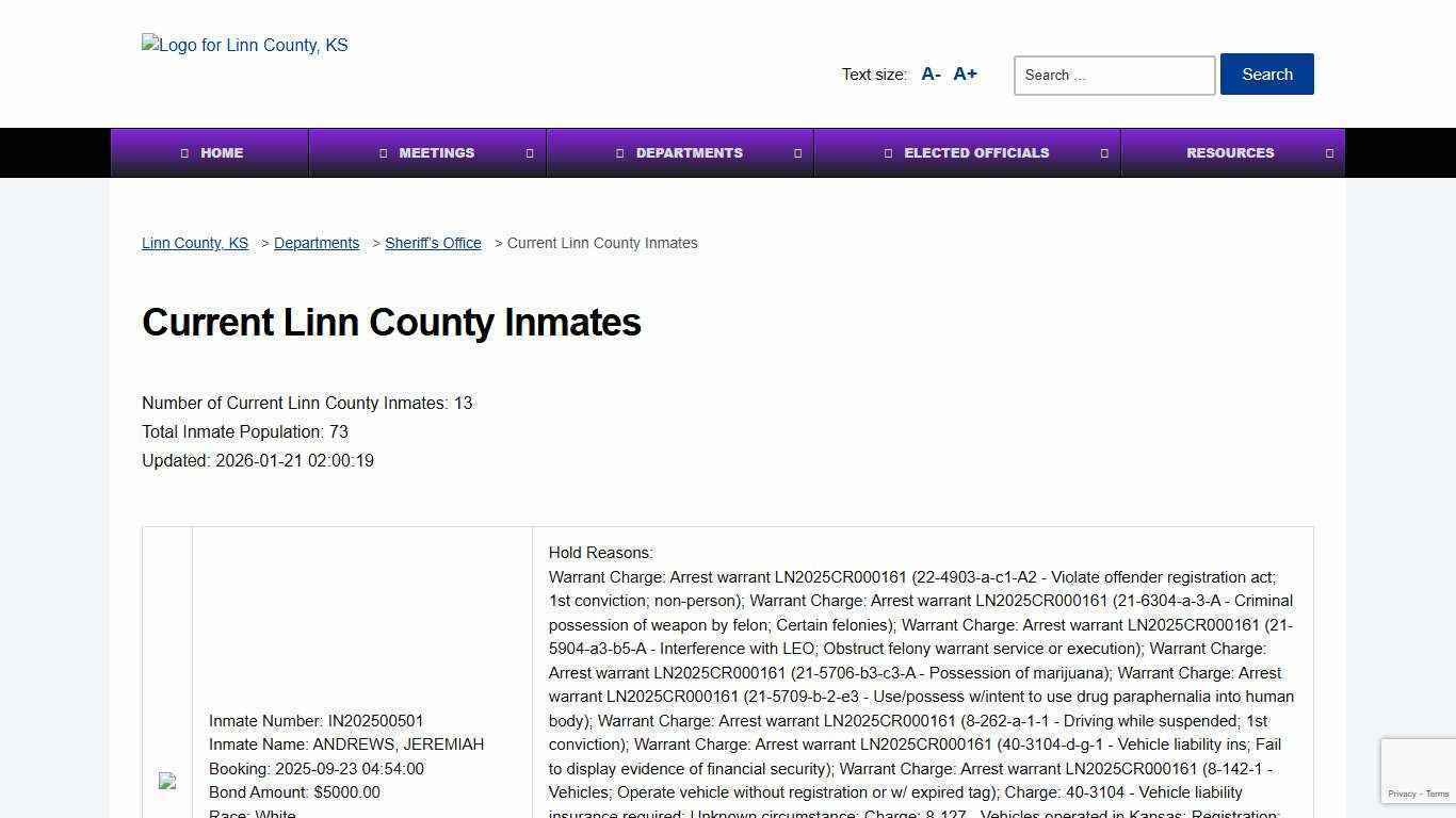 Current Linn County Inmates - Linn County, KS